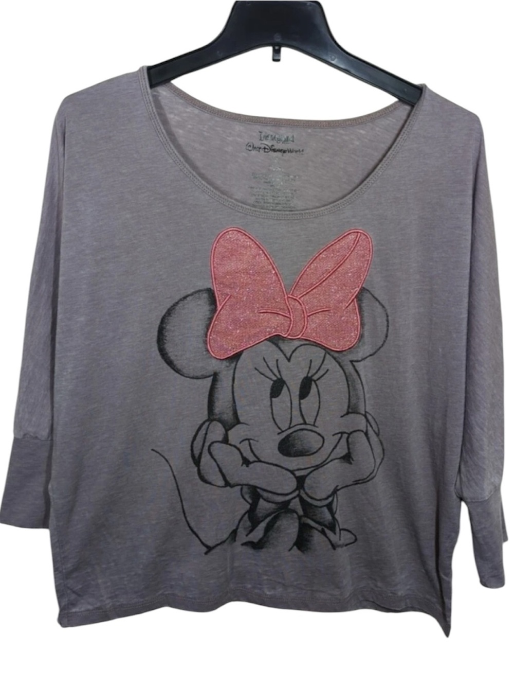 Disneyland Resort Minnie Mouse Gray Quarter Sleeve Cropped T-shirt